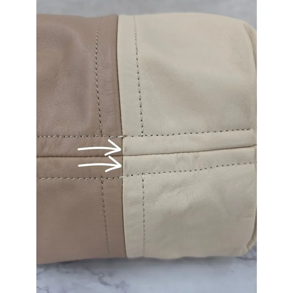 Coach Bea Neutral Two-Tone Ivory & Taupe Leather Top Zip Tote Bag